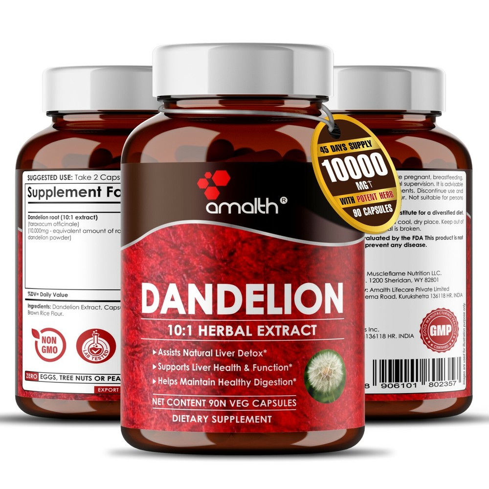 Dandelion Root Taraxacum Officinale 10000mg Capsule – 90 Pills Liver Supplement