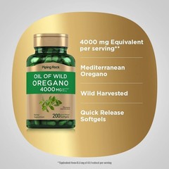 Oregano Oil Capsules | 200 Softgel Pills | 4000mg | Non-GMO | by Piping Rock