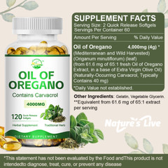 Oil Of Oregano 4000mg Wild-Mediterranean Non-GMO High Carvacrol-Greater Than 85%