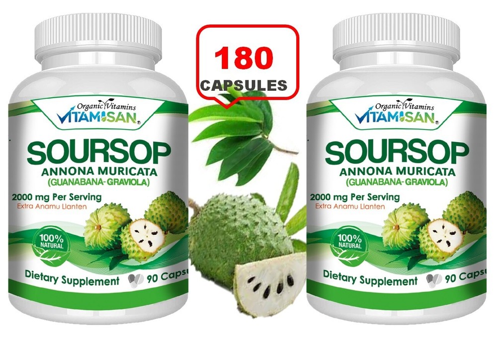GRAVIOLA EXTRACT 2000mg 3Month Guanabana Immune 180 caps NonGMO Annona Soursop