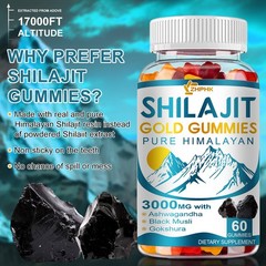 Pure Himalayan Shilajit GOLD Gummies 3000 mg Testosterone Booster, Sperm Health