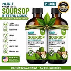Soursop Bitters Liquid 20-in-1 Herbal Formula | Sugar Free | 16 oz (Pack of 2)