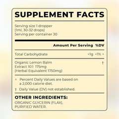Organic Lemon Balm Drops (10:1) – Alcohol-Free Extract with Only 3 Ingredients –