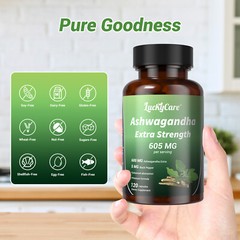 Ashwagandha 600mg w/Black Pepper 5mg Extract Gluten Free Supplement 120 Caps Lot