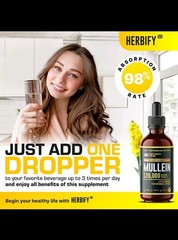 HERBIFY Mullein Leaf Extract Liquid Drops 4oz Respiratory & Lung Detox Cleanse