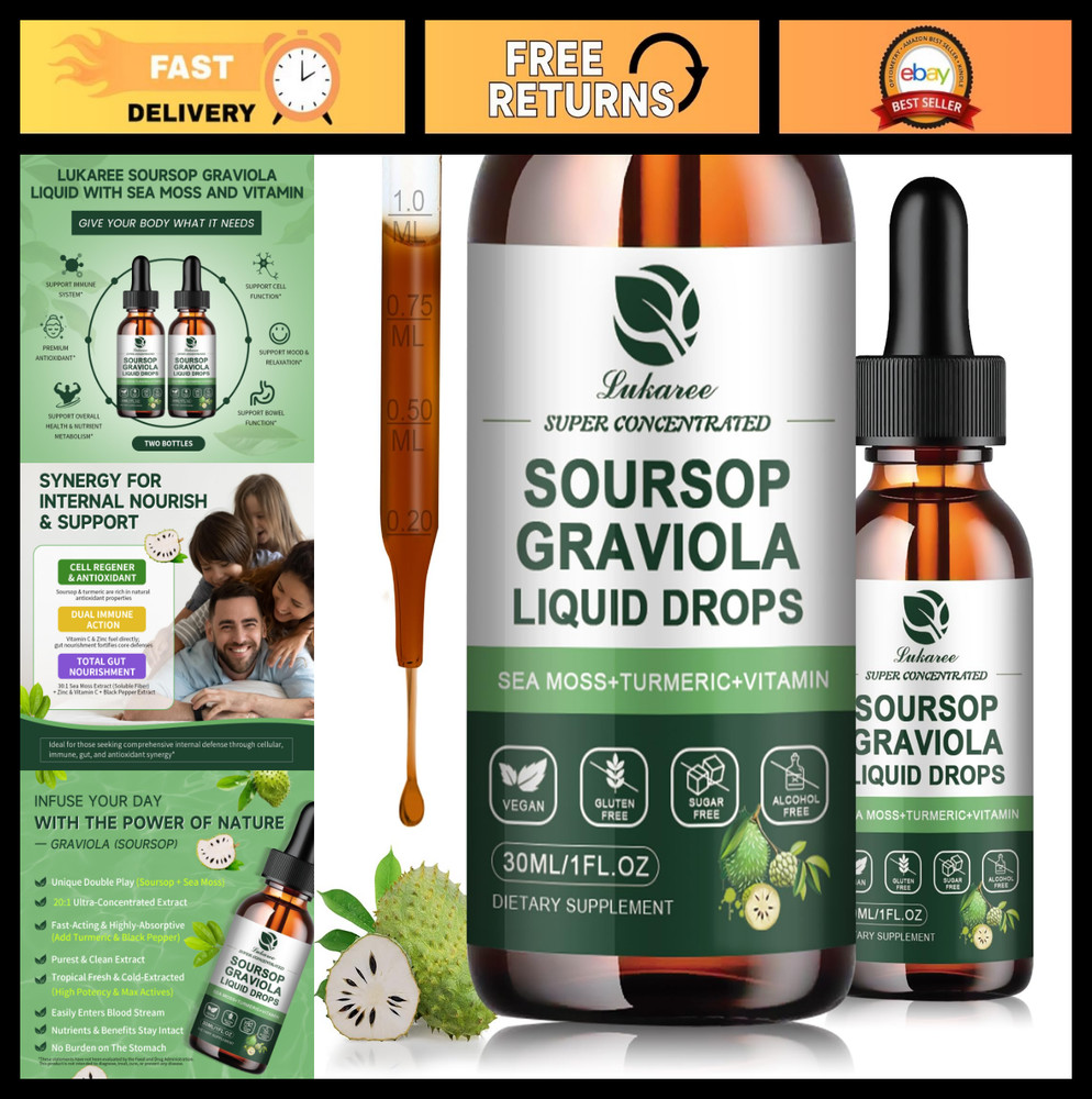 2 Pack Soursop Graviola Leaf Extract Drops & Pure Sea Moss for Immunity, Gut Hea