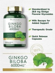 Ginkgo Biloba 6000 Mg Supports Healthy Brain Function Mental Alertness, 200 Caps