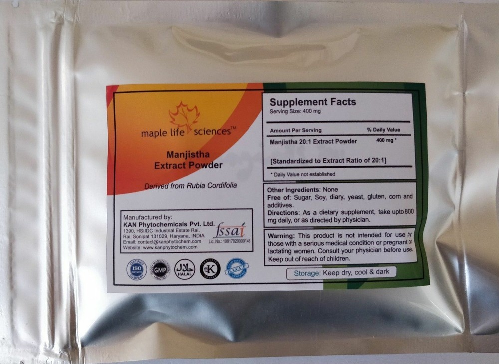 Manjistha 20:1 Extract Powder Rubia Cordifolia Detoxifies blood Skin glow