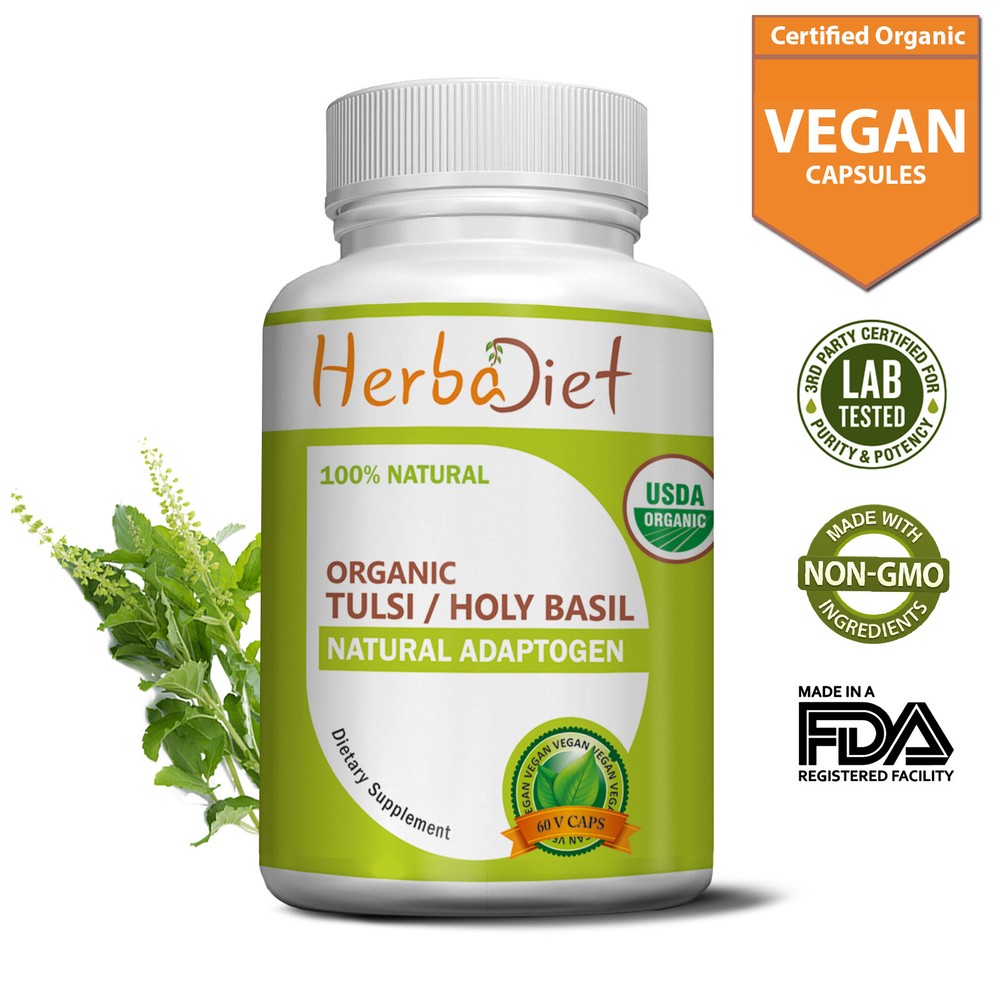 Holy Basil Ocimum Sanctum Tulsi Capsules ORGANIC Ursolic Acid Stress Immunity