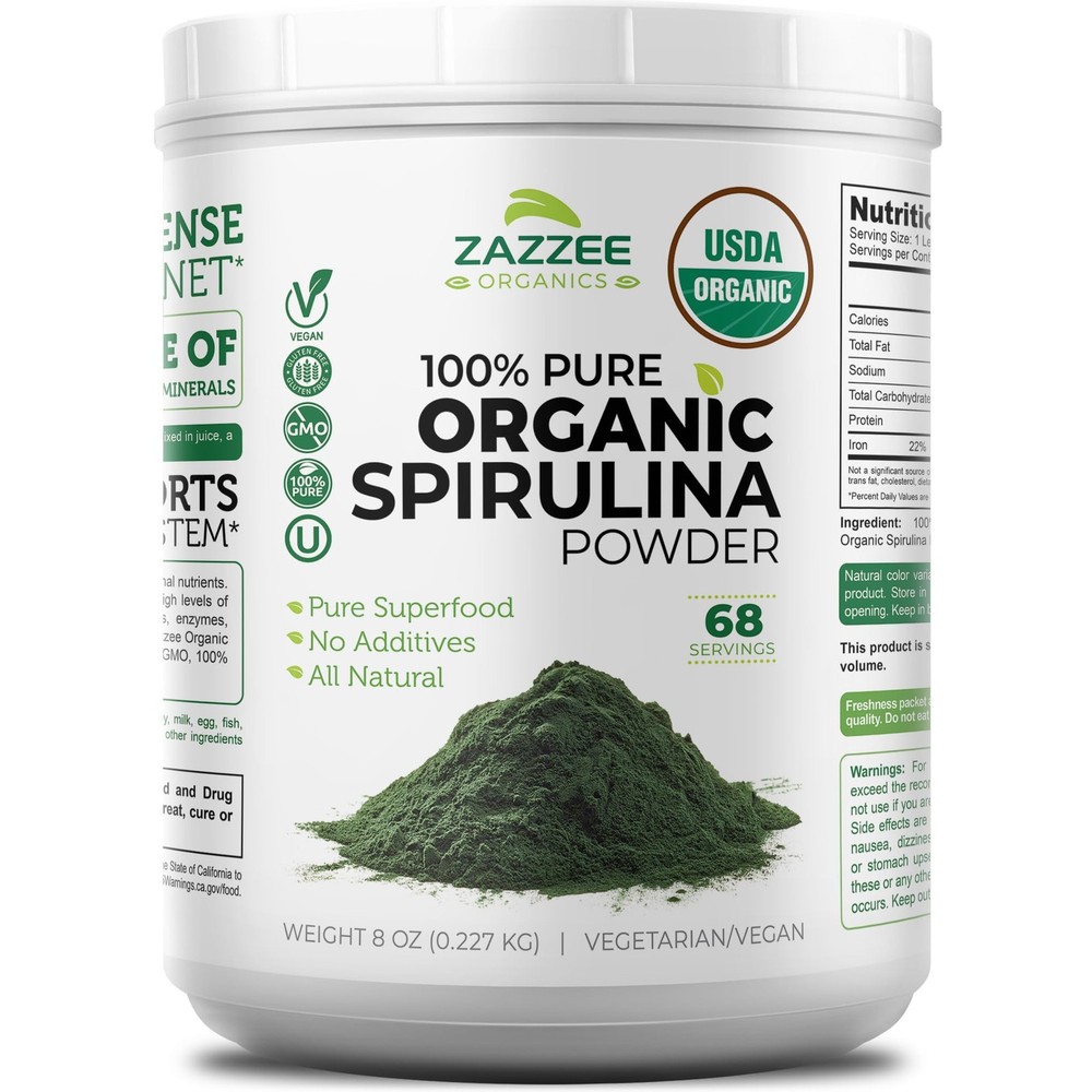 Zazzee USDA Organic Spirulina Powder, 8 Ounces, 68 8 Ounce (Pack of 1)