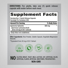 Gymnema Sylvestre 600mg 200 Caps Leaf Piping AMPK Activator