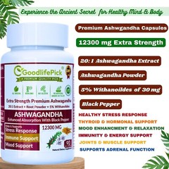 12300 mg Ashwagandha with 5% Withanolides & Black Peppe for Max Benefits-90ct