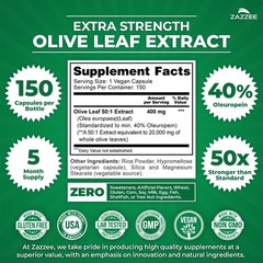 Extra Strength Olive Leaf 50:1 Extract, 40% Oleuropein, 150 Vegan Capsules, 5…