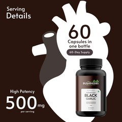 RUSHIHERBS Fermented Black Garlic 500mg, 60 Veg Capsules, 90 Days Aged