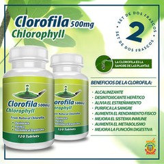 Clorofila en tabletas. Set de 2 frascos con 120 tabletas cada uno