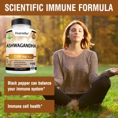 Organic Ashwagandha 2,100 mg w/ Black Pepper – Stress Relief, Mood Enhancer
