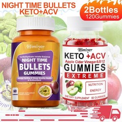 2 Bottles Keto ACV B12 & Night Time Sleep Support Gummies, 120 Count