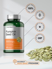 Pumpkin Seed Oil Capsules | 3000mg | 120 Softgels | Cold Pressed | by Horbaach