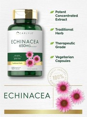 Echinacea Capsules 650mg | 120 Count | Non-GMO & Gluten Free | by Carlyle