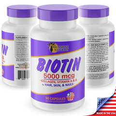 Sunshine Naturals Hair Skin Nails Biotin 5,000mcg plus Collagen 90 Capsules