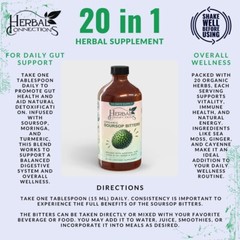 Organic Soursop Bitters with Moringa, Sea Moss, and 10+ Herbs – 64 Servings 32oz