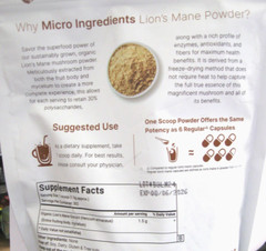 ORIGINAL Micro inggredients Organic Lion’s Mane Powder 1 lb (454 g) EXP. 08/2026