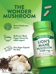 4/27 Nature’s Truth Lions Mane Supplement Capsules | 2100mg | 50 Count | with Bi