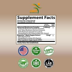 Mushroom Complex Supplement Capsules Mushrooms Lions Mane, Reishi, Turkey Tail