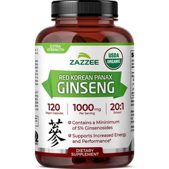 Zazzee USDA Organic Red Korean Panax Ginseng 201 Extract, 1000 mg, 5% Ginseno…