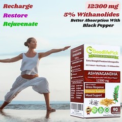 Best Ashwagandha 12300 mg with 5% Withanolides & Black Pepper-90ct Max Benefits