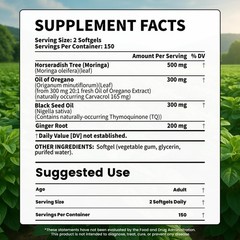 Organic Oil of Oregano with Black Seed & Moringa – 300 Softgels, Carvacrol-Rich