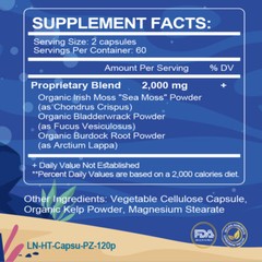 Organic Sea Moss Capsules for Kids & Adults, Vegan Irish Seamoss, 240 Capsules