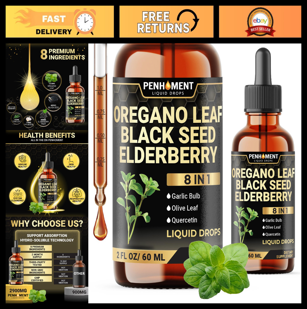 2900mg Oil of Oregano Drops with Black Seed Oil & Garlic | Immune Support, 2 Fl