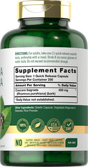 Cascara Sagrada 450mg | 250 Capsules | Non-GMO, Gluten Free | by Carlyle