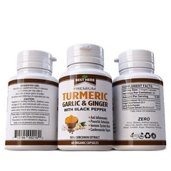 Organic Turmeric w/ Garlic & Ginger + Black Pepper Curcumin Supplement 120 Pills