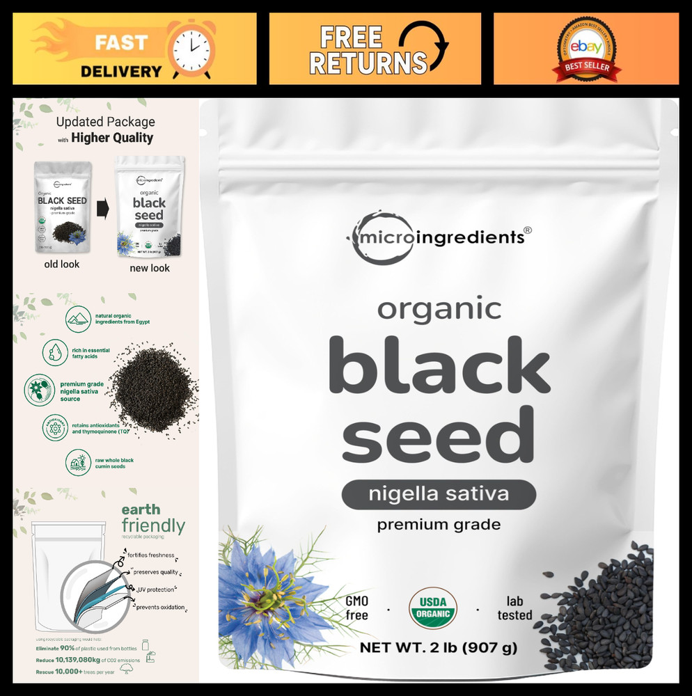 Organic Black Cumin Seeds 2lbs – Premium Whole Nigella Sativa for Baking & Cooki