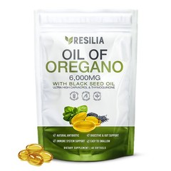 Resilia Softgels with Black Seed Oil 6000mg – Organic Oregano Oil Capsules fo…