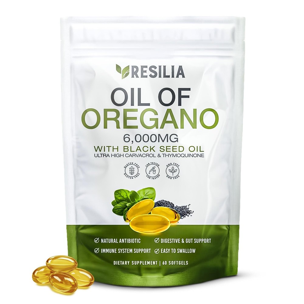 Resilia Softgels with Black Seed Oil 6000mg – Organic Oregano Oil Capsules fo…