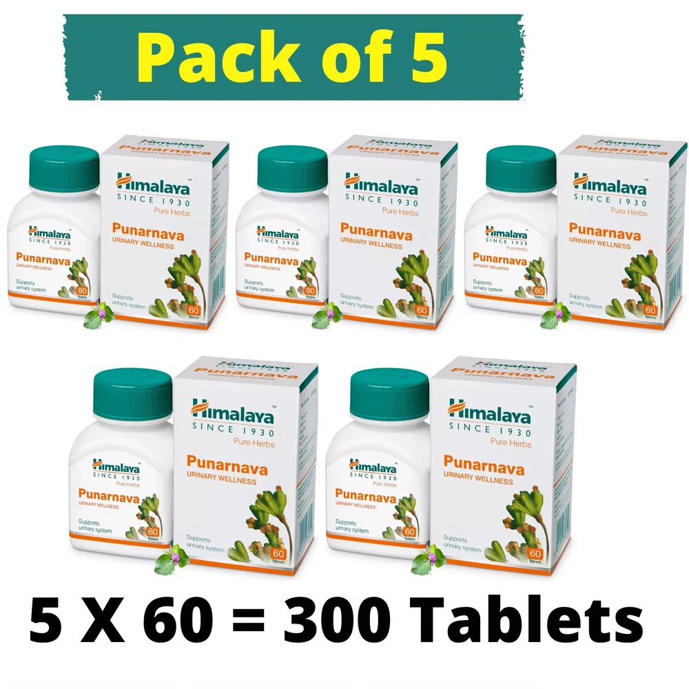 5 X Himalaya Punarnava 300 Tabs Supports Urinary System Exp March 2028