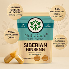 Siberian Ginseng Capsules 5500mg (1.5%Eleutherosides)-100%Natural &Vegan-180Caps