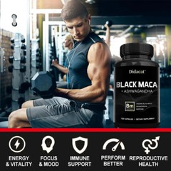 Black Maca -30/60/120Capsules – 1000mg high dose – Ashwagandha, BioPerine- Vegan