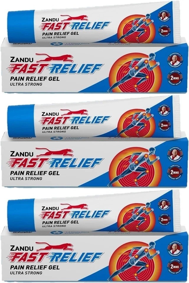 3 x Zandu Fast Relief Gel ULTRA STRONG (45ml) Herbal Ayurvedic Pain Relief m849