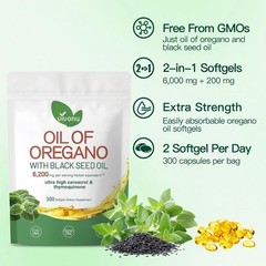 NEW VivoNu Oil of Oregano with Black Seed Oil Softgels 6000mg 300 Count