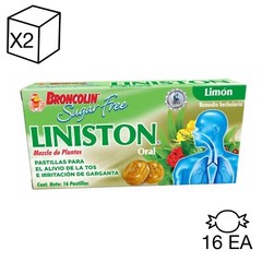 X2 SUGAR FREE LINISTON ORAL BRONCOLIN COUGH CANDIES 16 PCS/ EA LIME FLAVOR