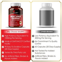 Mucuna Pruriens Extract Powder 1000mg Capsules – 90 Count – Energy, Performance