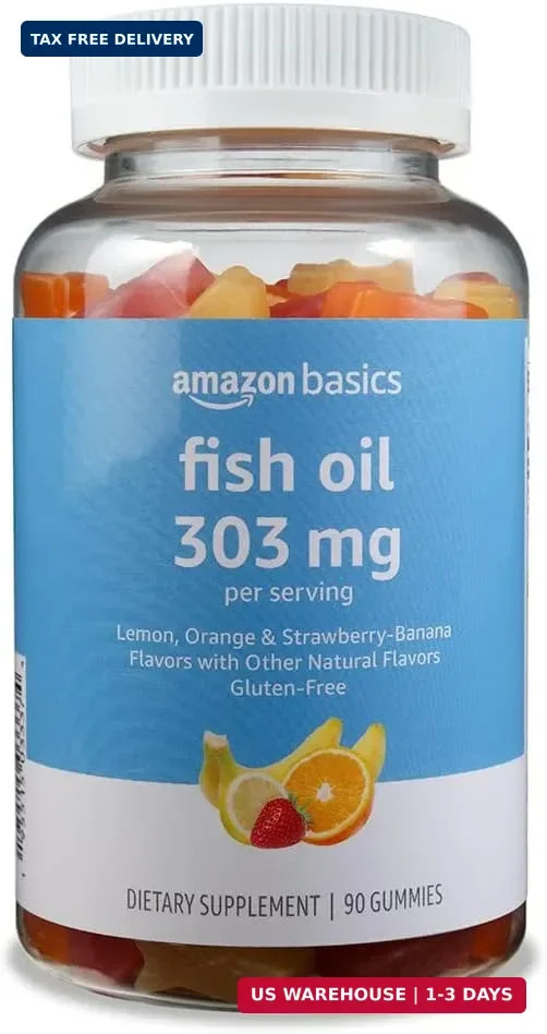 Amazon Basics Fish Oil 303 mg, Soft Chew Gummies, Lemon, Orange & Strawberry-Ban