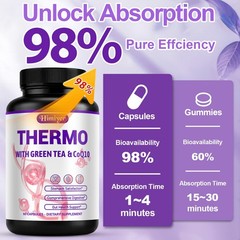 2 Bottles Thermo Green Tea CoQ10 Supplement Total 120 Capsules