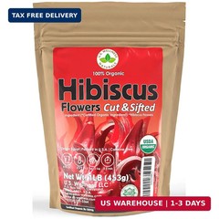 Hibiscus Tea 1LB (16Oz) 100% CERTIFIED Organic Hibiscus Flowers Herbal Tea (CUT&