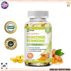 120PCS Organic Turmeric Curcumin With Black Pepper 1950mg High Potency Capsules
