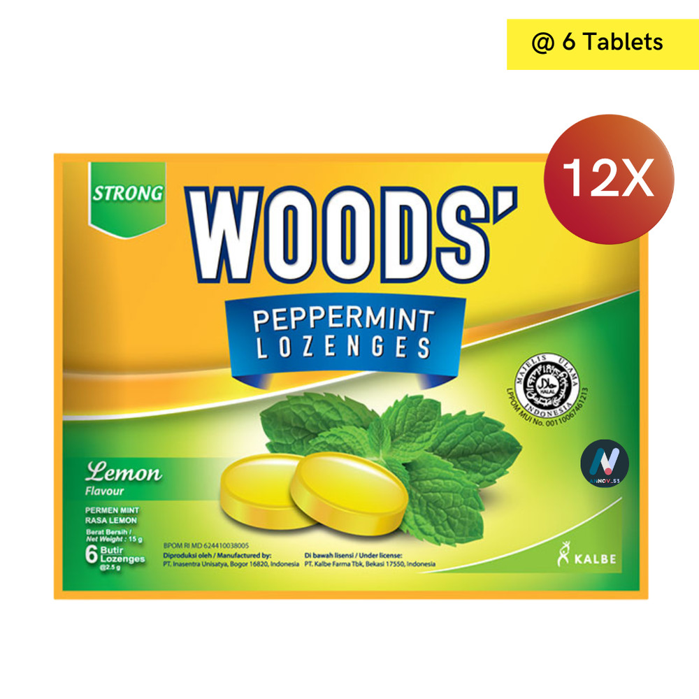 WOODS LEMON Peppermint Lozenges Sore Throat Health Freshens Breathing Relax 12X